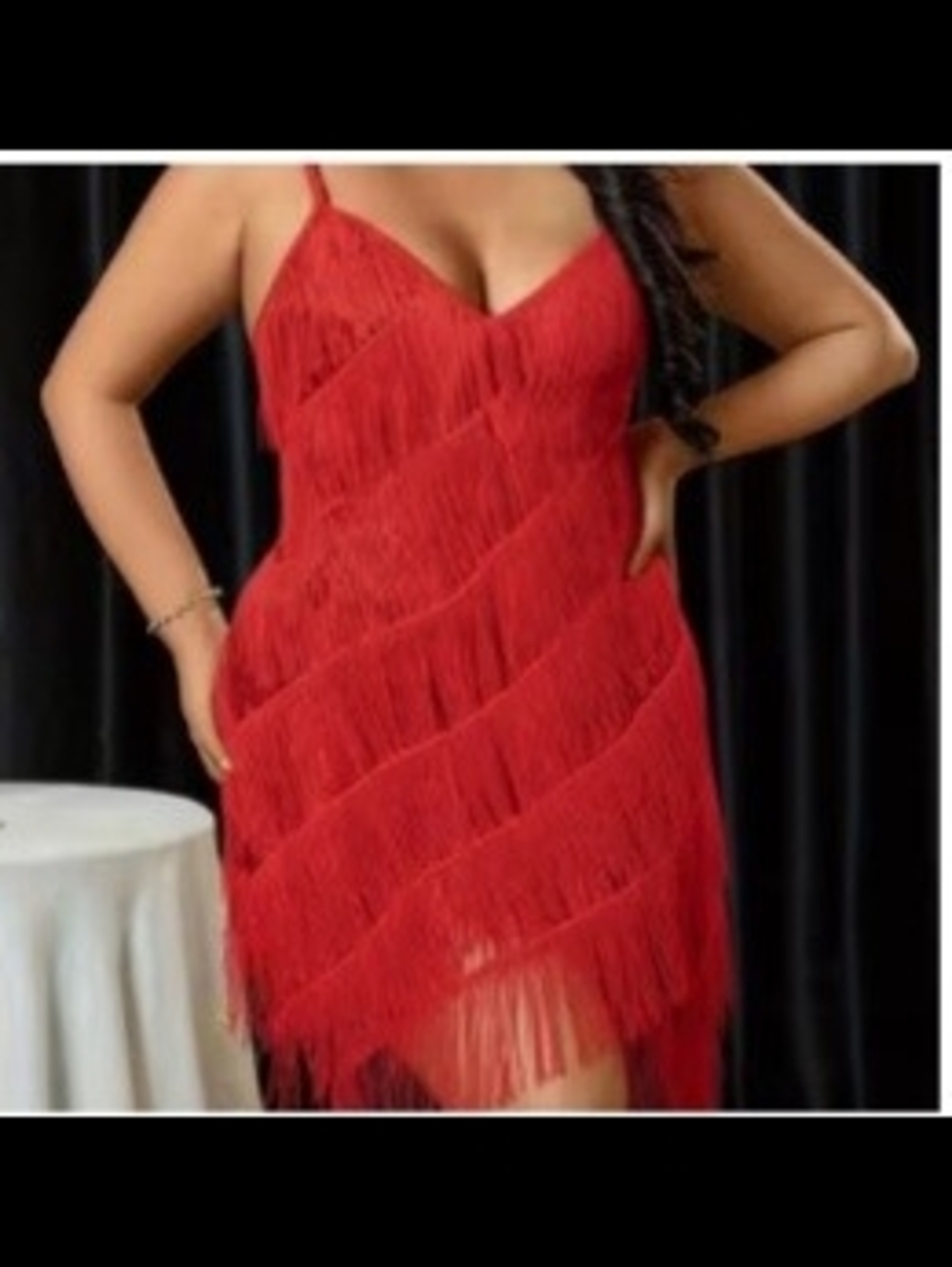 Red Fringe V-Neck Party Dress